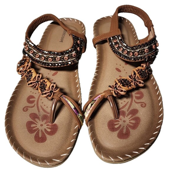 Ablanczoom Sandals Boho Embellished EU 44 Padded Footbed US 10 - Picture 2 of 9
